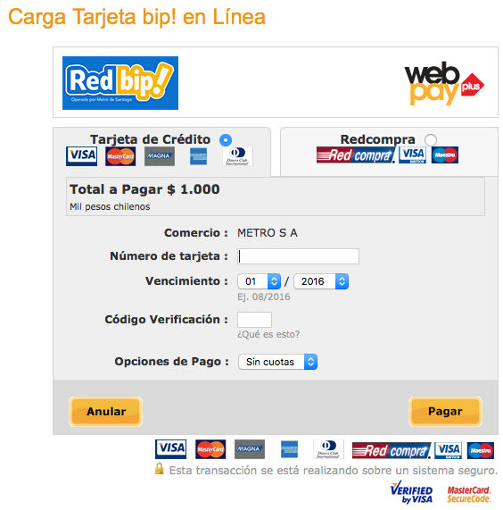 Tarjeta Bip!